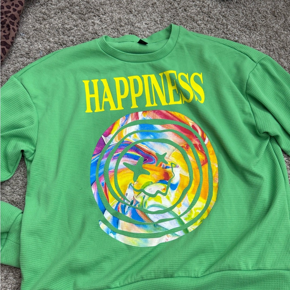 SHEIN Green Graphic Happiness Sweatshirt